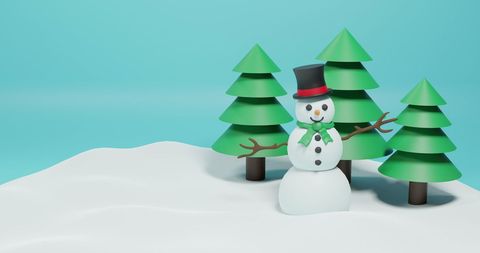 Joyful Snowman and Christmas Trees in Winter Wonderland