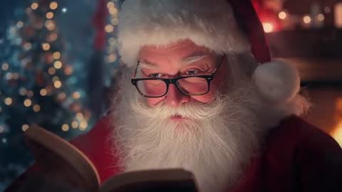 Santa Claus Reading Stories by Fireplace