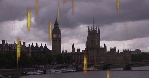 Moody London Skyline with Big Ben and Westminster over Thames