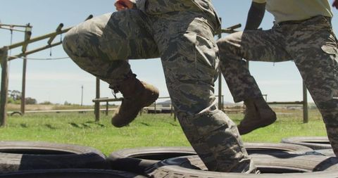 Soldiers Training on Tire Obstacle Course