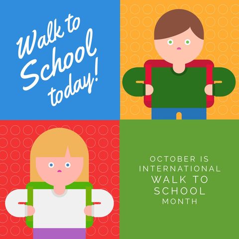 Walk to School Month Children's Illustration with Colorful Panels