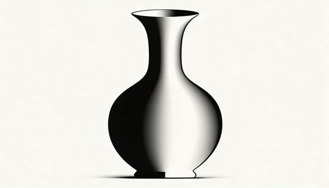 Minimalist monochrome ceramic vase showing half-shadow split with soft cast shadow on pale backdrop