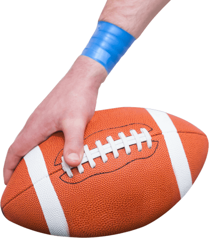 Hand grabbing football on transparent background