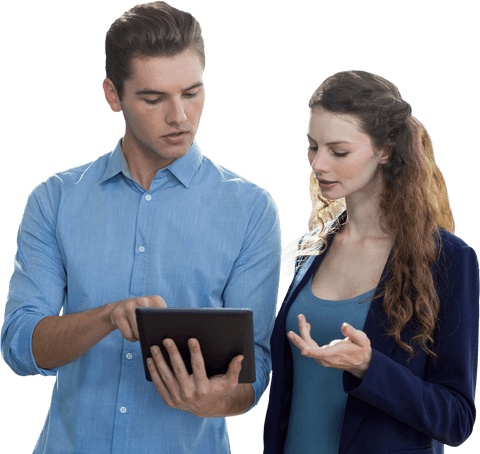 Transparent Business Duo Using Digital Tablet for Discussion - Download Free Stock Videos Pikwizard.com