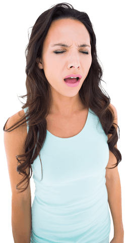 Transparent Image of Brunette Woman Holding Her Head Painfully