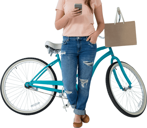 woman leaning on transparent bicycle using smartphone - Download Free Stock Videos Pikwizard.com