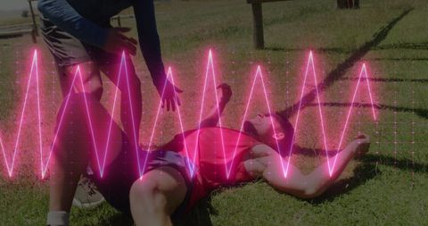 Digital heart rate graph over outdoor athletic training