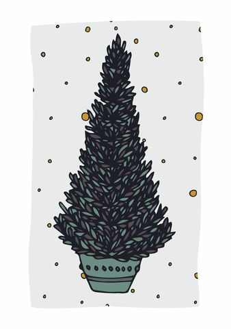 festive illustrated christmas tree with snowflakes - Download Free Stock Templates Pikwizard.com