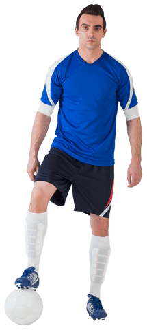 Athletic Football Player in Blue Jersey on Transparent Background