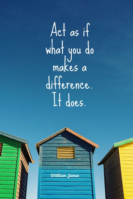 Inspirational Quote with Colorful Beach Huts Under Clear Sky - Download Free Stock Templates Pikwizard.com