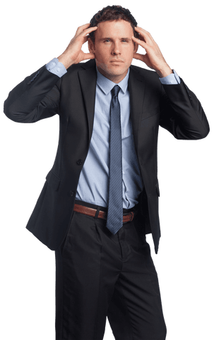 Transparent View of Stressed Businessman Holding Head