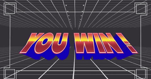 Retro Game Victory Screen Neon 3D Typography Text
