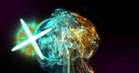 Vibrant neon lights with abstract smoke on black background