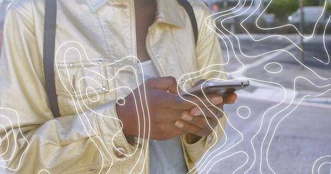 Modern Lifestyle: Woman Using Smartphone with Digital Interface Overlay