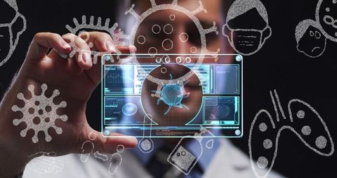 Futuristic Medical Research Display With COVID-19 Technology