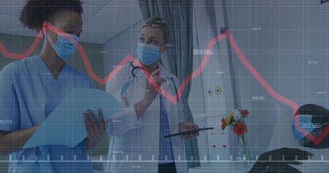 Medical Professionals Reviewing Patient Data Amid Technology Overlay