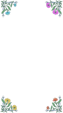 Transparent floral border with vibrant flowers and vines