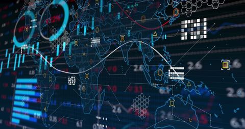 Global Data Analysis with Futuristic World Map - Download Free Stock Images Pikwizard.com