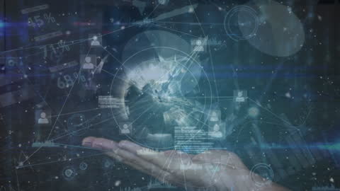 Digital Globe in Hand with Data Visualization Overlay