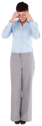 Stressful Businesswoman Holding Head Full Body Transparent Background