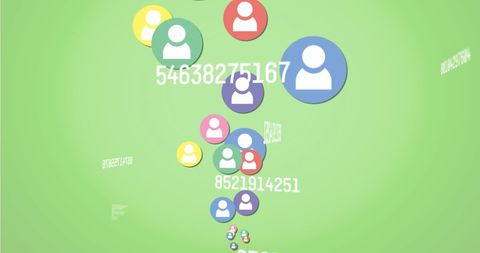 Floating profile icons and numbers on green background