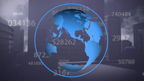 Rotating Globe with Dynamic Numbers over Skyline Background