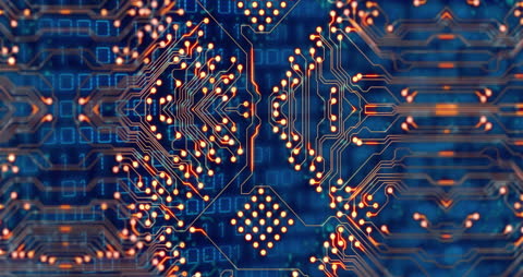 Glowing Golden Circuitry over Binary Code Background