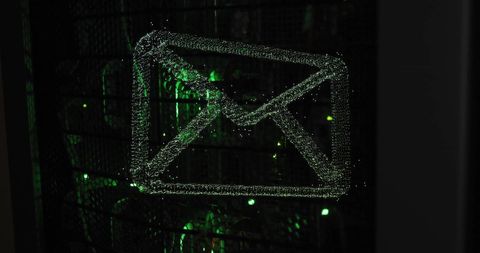 Digital Mail Icon Over Server Network Highlighting Data Processing