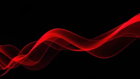 Flowing translucent red ribbons forming glowing waveform across deep black canvas