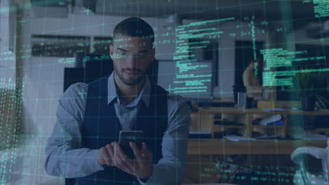 Business Professional Analyzing Data with Technology Hologram