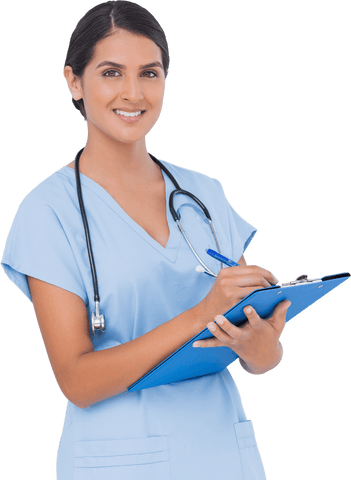 confident female doctor writing on clipboard transparent background - Download Free Stock Videos Pikwizard.com