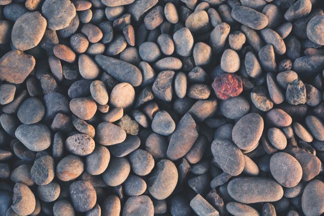 Smooth river stones create natural, earthy atmosphere, ideal for use in background textures, nature-themed designs, landscape planning, or outdoor decorative projects.