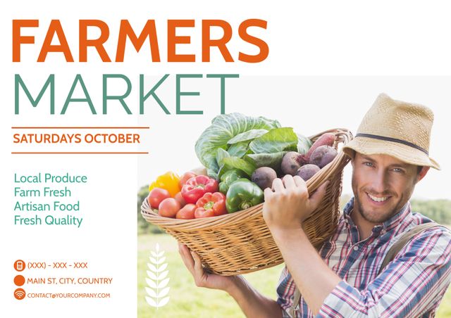 Cheerful Farmer Holding Fresh Produce at Farmers Market Event - Download Free Stock Templates Pikwizard.com