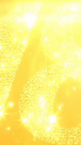 Golden glitter numerals 18 zooming and sparkling in vertical reveal animation