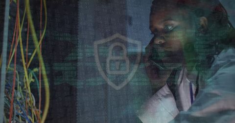 African American IT Specialist Managing Server Security