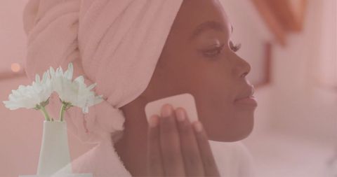 Serene Skincare Routine with Beautiful African American Woman