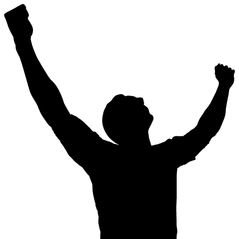 Silhouette of celebrating male football player on transparent background