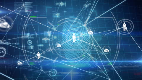 Network of Security Icons with Digital Fingerprint