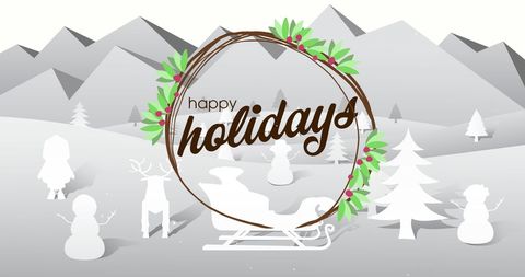 Happy Holidays Text Over Winter Landscape with Snow