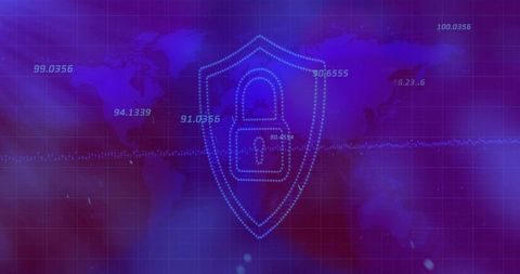 Digital Security Interface with Shield Padlock and World Map