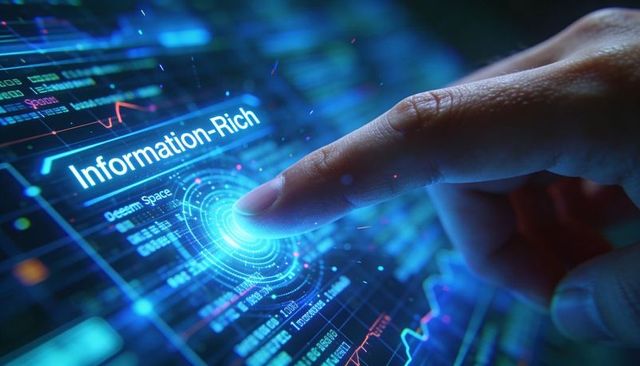 Tapping Holographic Data Interface with Futuristic Reticle and Neon Analytics Dashboard