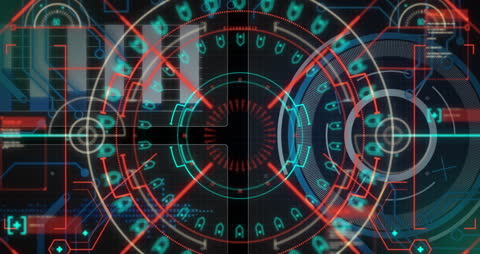Futuristic Digital Interface with HUD Elements and Circuit Patterns