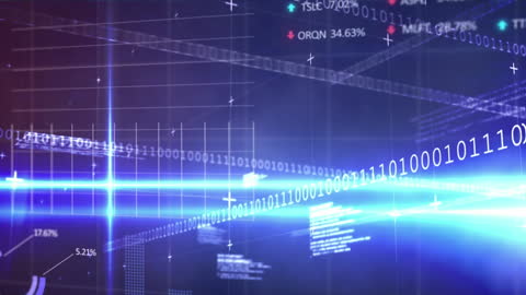 Abstract Digital Financial Data with Binary Coding on Blue Background
