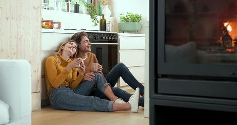 Cozy Afternoon with Female Friends by the Fireplace
