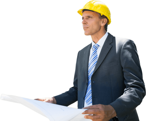 transparent architect holding blueprints in yellow hardhat - Download Free Stock Videos Pikwizard.com