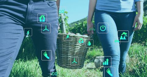 Eco-friendly practices with sustainable icons overlay