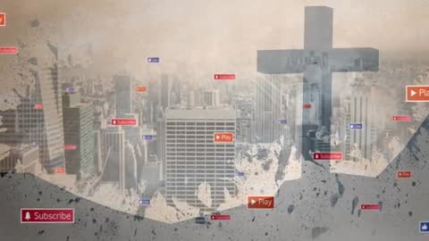 Social Media Symbols Overlaying Urban Skyline