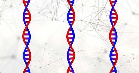 Digital dna strands on abstract white background