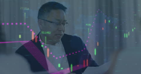 Businessman Analyzing Digital Financial Data Invisibly Overlaid