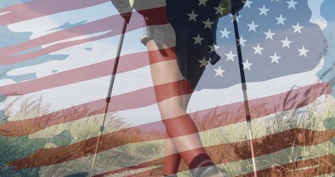 American Flag Overlay on Hiker Embodies Patriotism